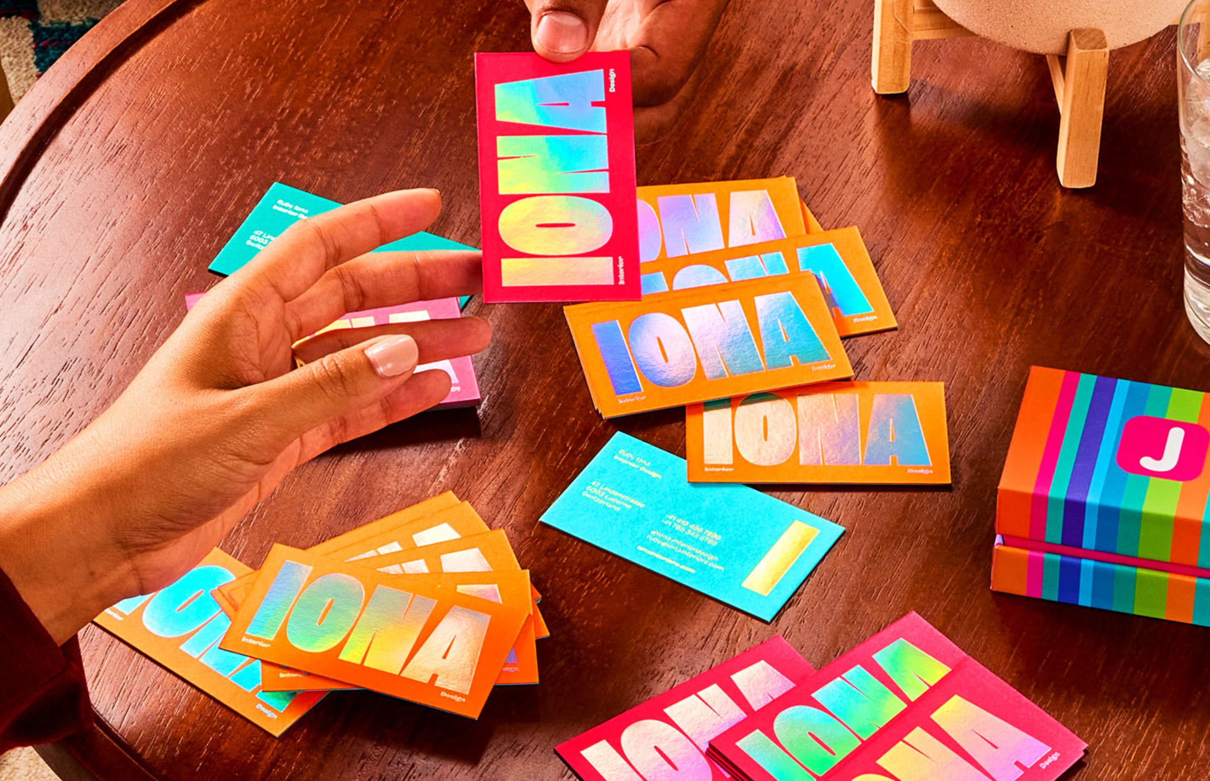 Bold colorful Colorplan visiting cards with holographic silver foil — Jukebox Print