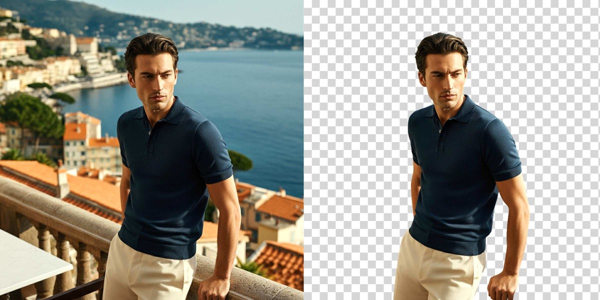 Background removal tool showing an image before and after the background is removed