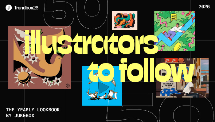 Illustration collage featuring artists shaping visual design trends in 2026