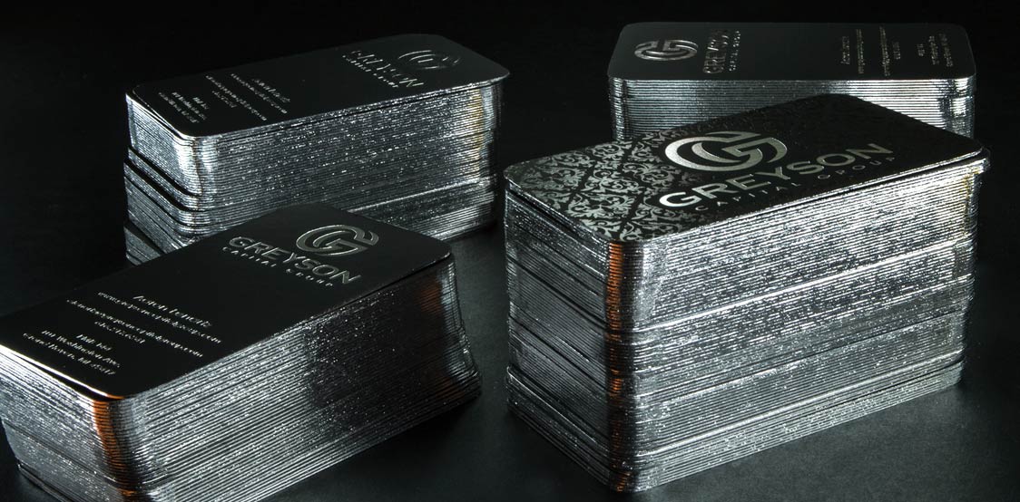 Black Business cards with silver foil edge finishing