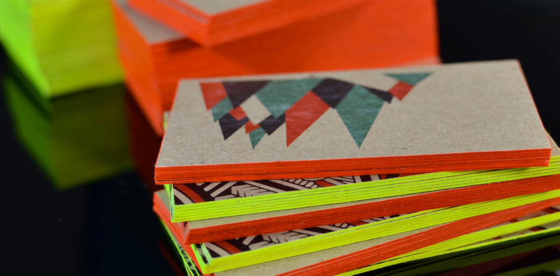 Brown kraft business cards with flourcent edges