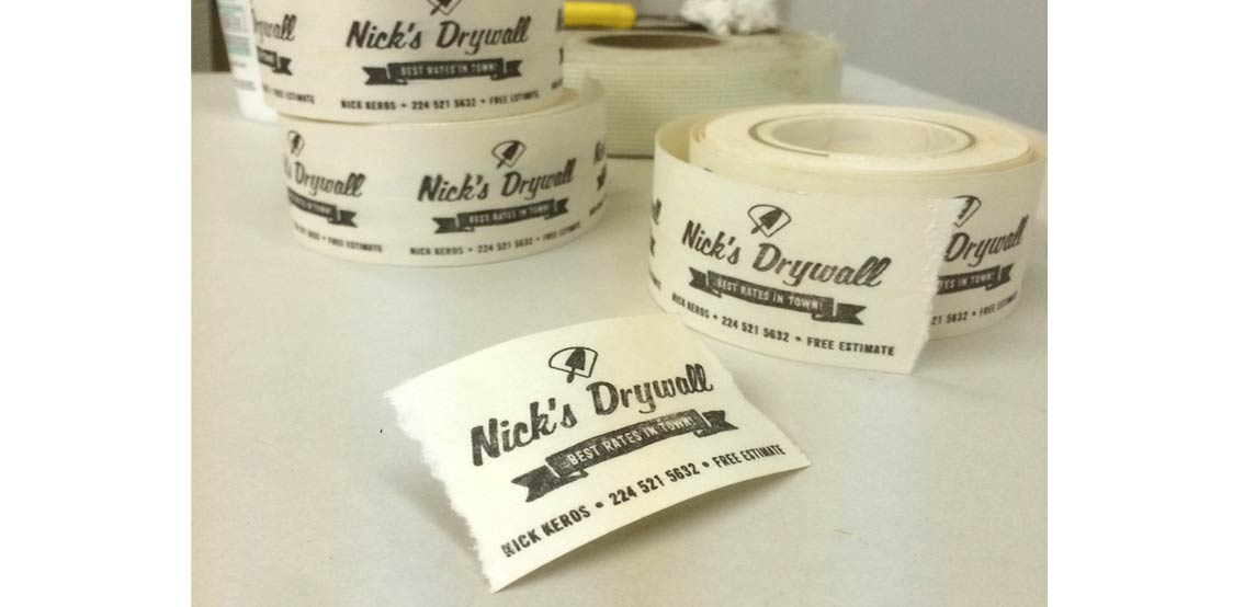 Creative business cards produced on drywall tape