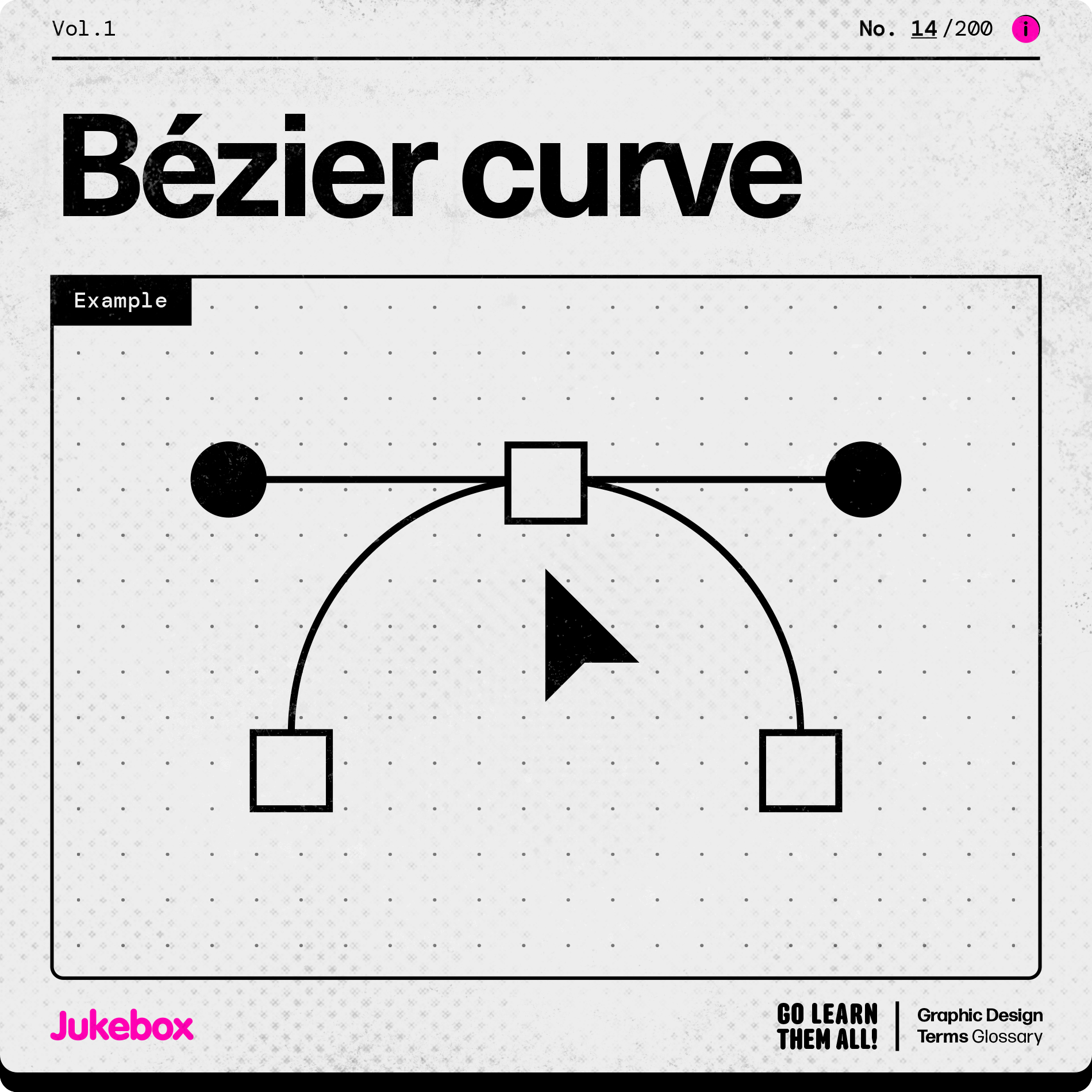 Graphic design term Bézier curve, showcasing a simplified icon of a mathematical curve used to create the smooth, flowing lines of a typeface.