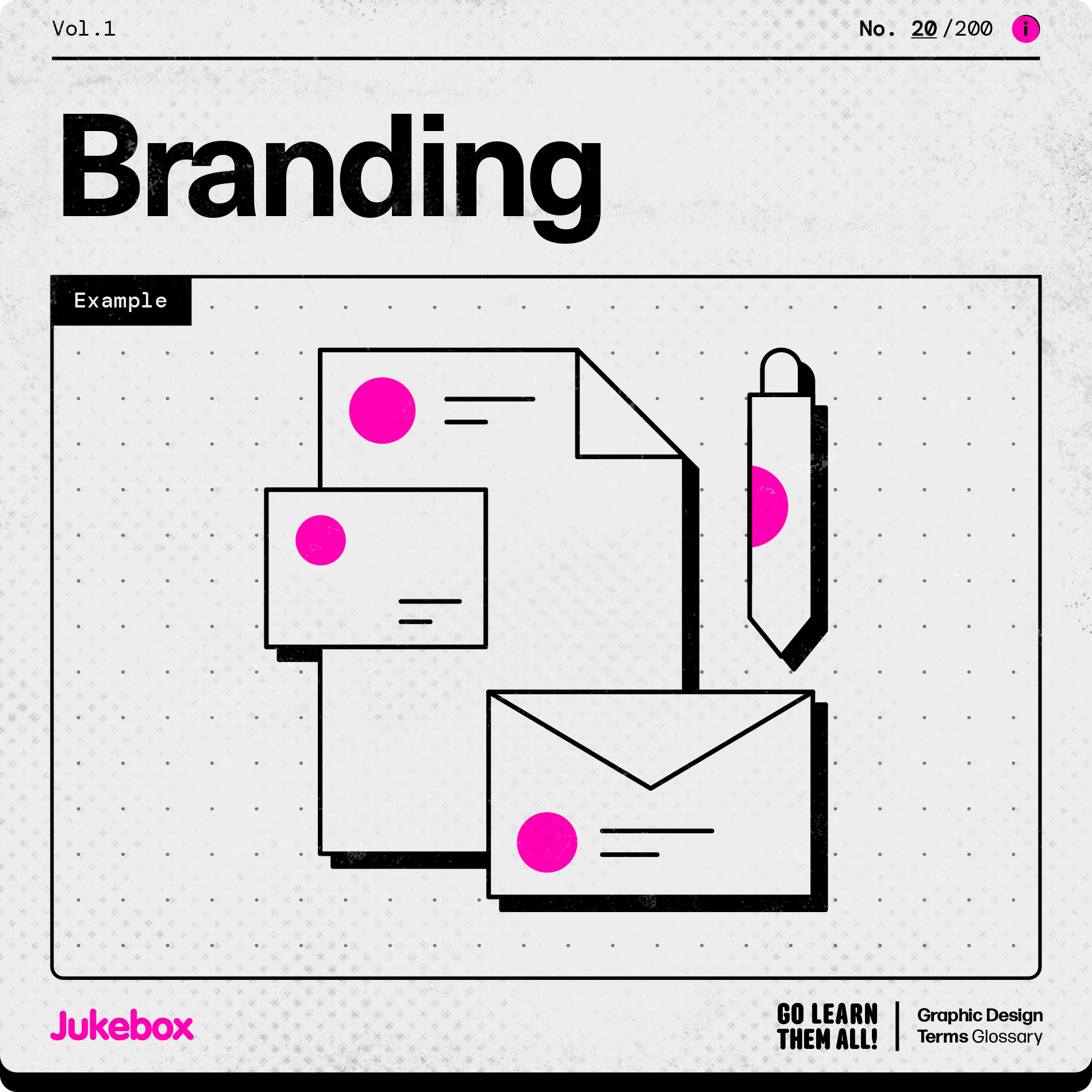 Graphic design term Branding, with a set of stationery items to show creating and promoting a brand or product.