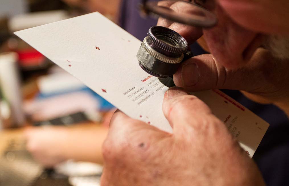 Letterpress business card quality check