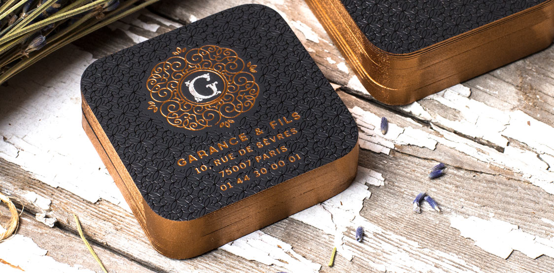 Black Square Business cards with copper edge finishing