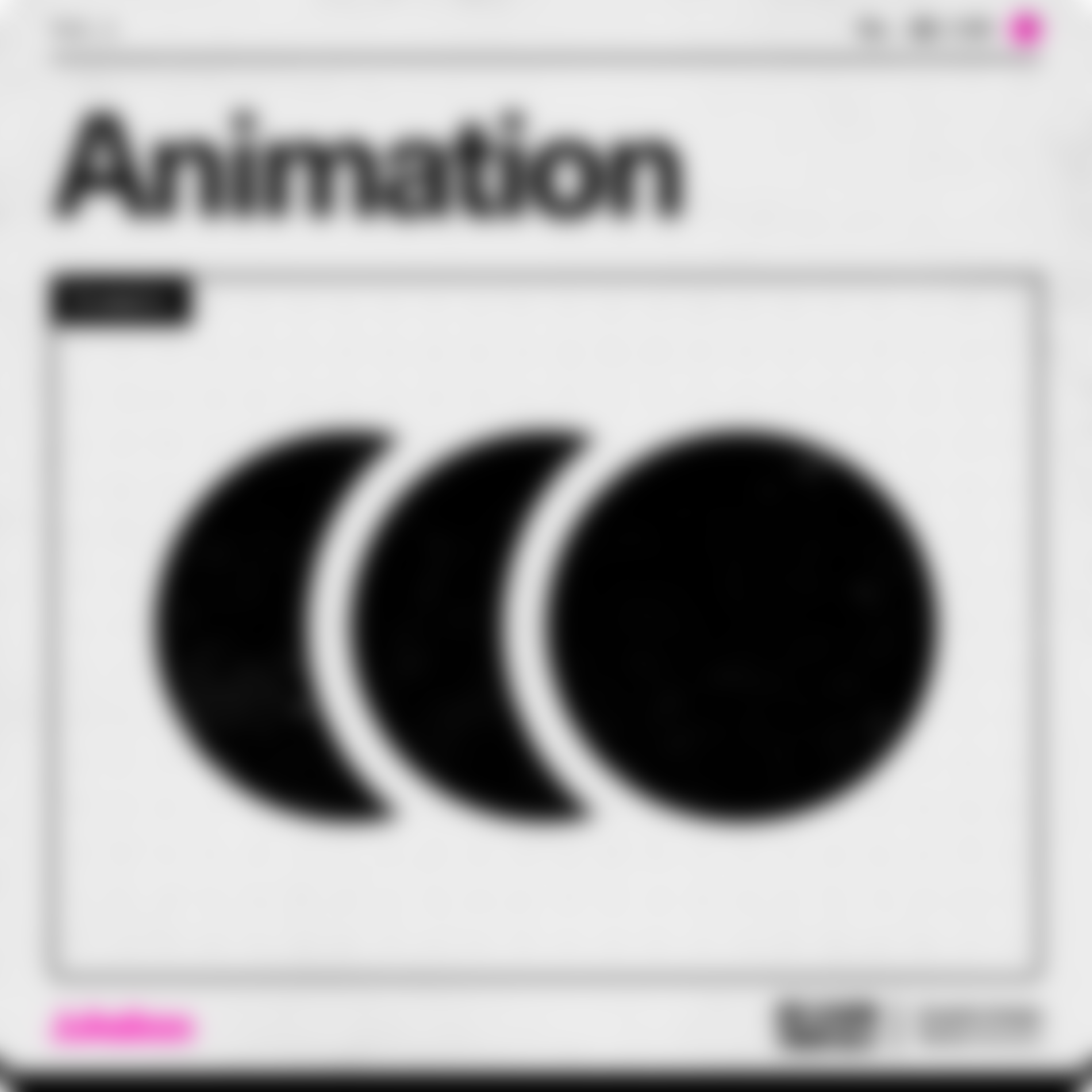 Graphic design term Animation, showcasing three moving black circles on a light-grey retro-inspired user manual card.