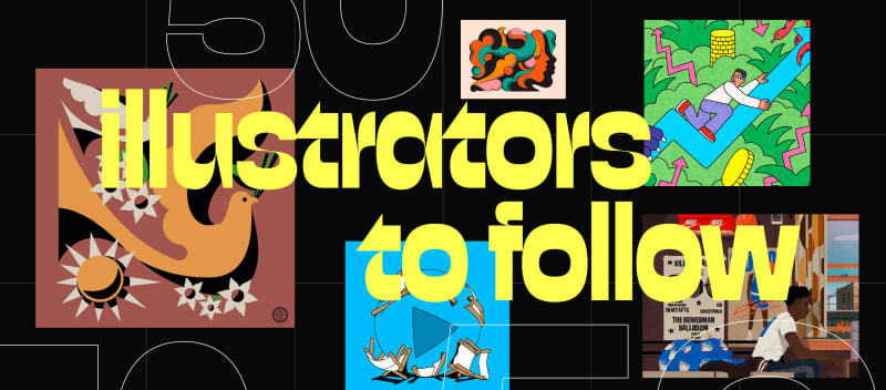 Illustration collage featuring artists shaping visual design trends in 2026