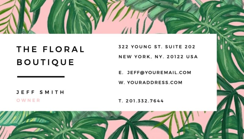 Standard business card design example