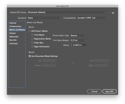 Step 06 - Export your sheet to a PDF popup (Marks and Bleeds)