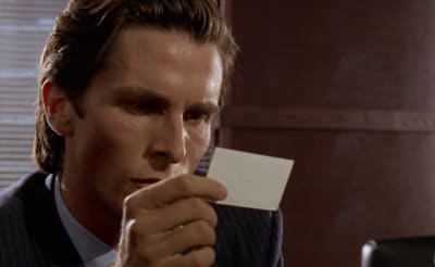Paul Allen business card reveal in American Psycho causing Patrick Bateman to sweat