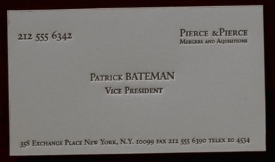 Patrick Bateman business card in Bone color with Silian Rail lettering