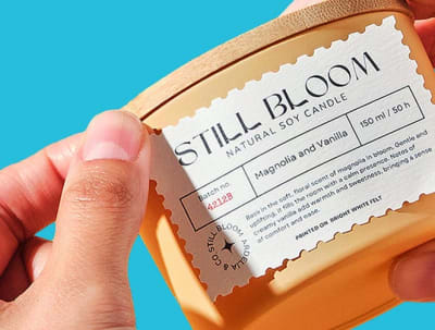 Custom candle labels premium paper for jars and retail packaging by Jukebox