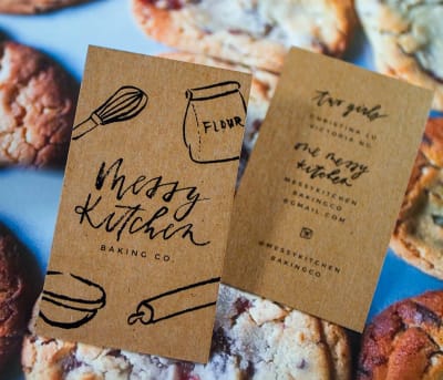 Illustrated text and cooking objects on brown Kraft paper.