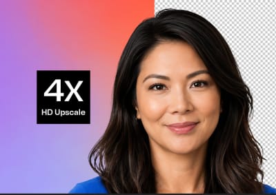 Free image upscaler increasing resolution up to 4x for high-quality print results.