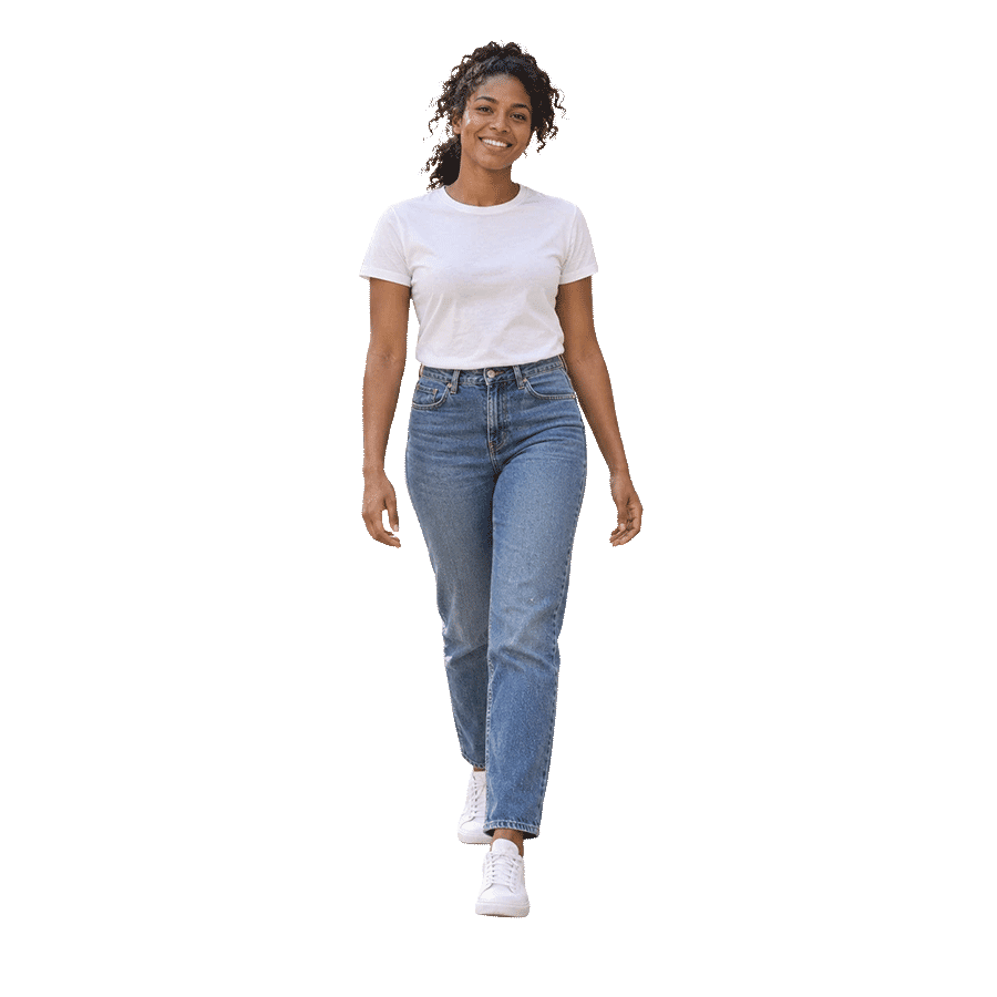 Woman in a white T-shirt and jeans with the background removed