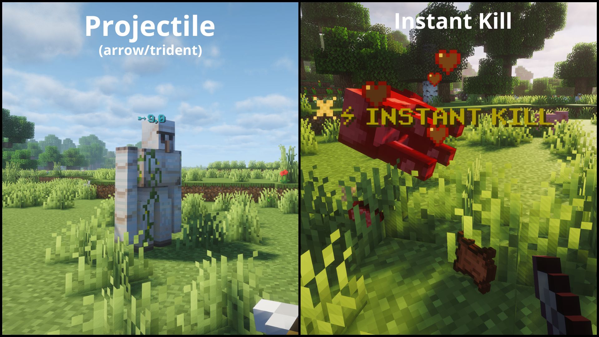 Floating Damage Indicators: projectiles & instant kill