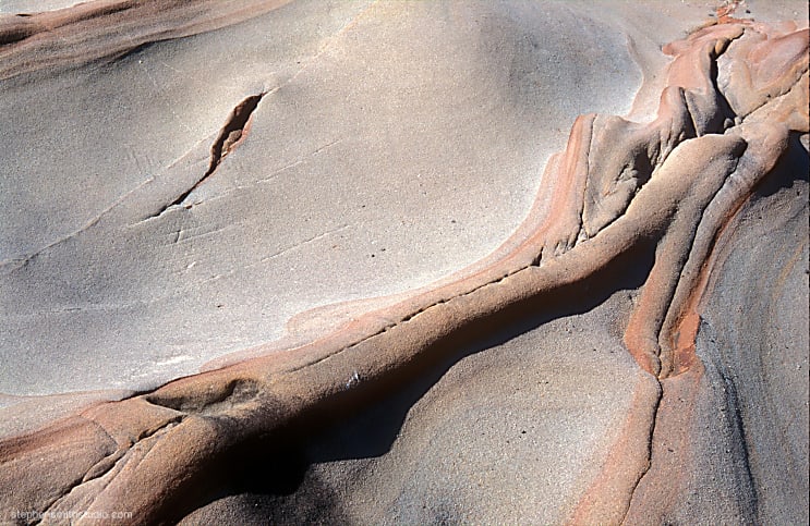 Closeup color photograph of interwoven rocks and shapes