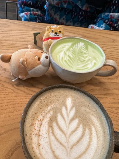 Staring down a cup of matcha at Stonemill Matcha