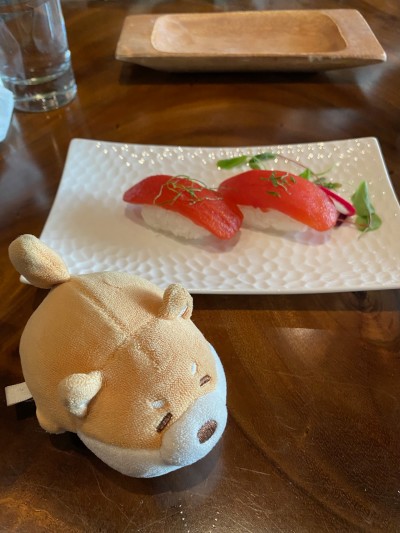 Enjoying some vegan nigiri at Tane Vegan Izakaya