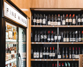 Wine bottles on shelf