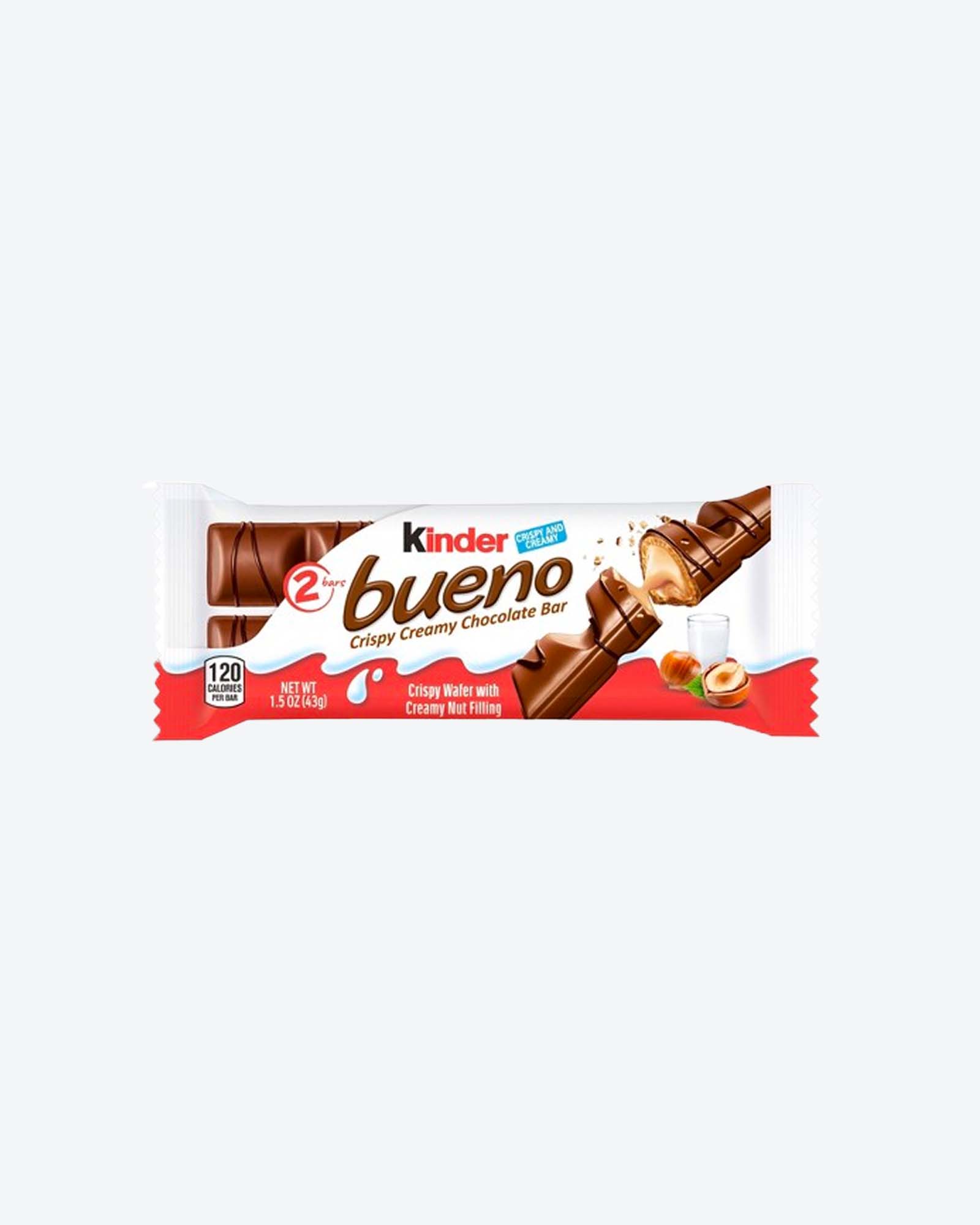 Kinder Bueno Milk Chocolate Bar Hazelnut Cream Filled Wafer, 43 g