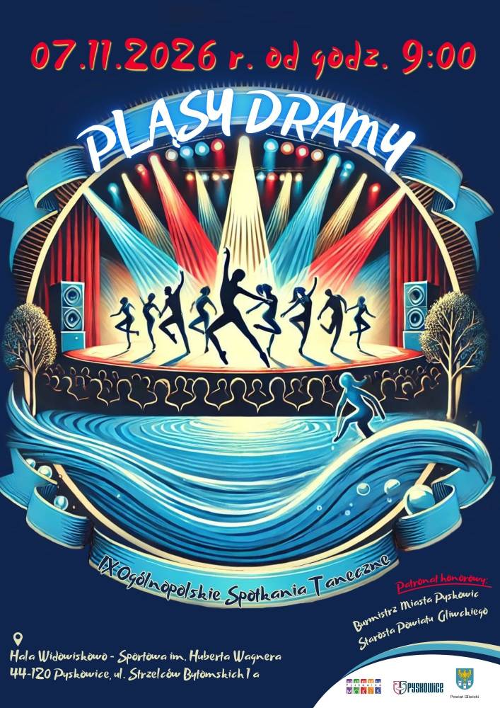 Plakat turnieju IX Ogólnopolskie Spotkania Taneczne "PLĄSY DRAMY"
