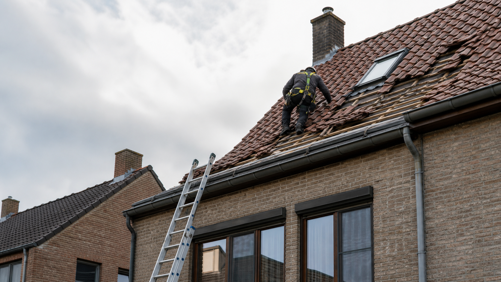 Dakwerker op een hellend dak in de regio Dendermonde