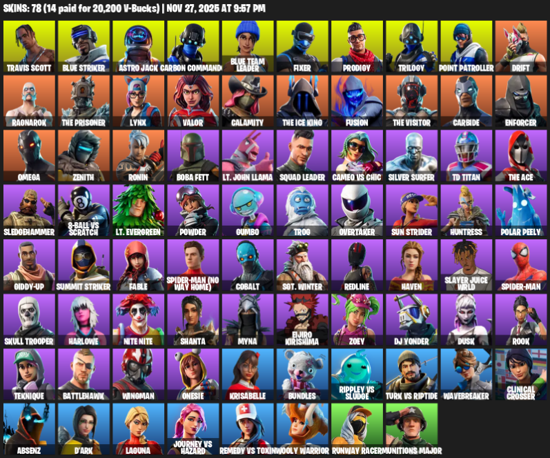 Fortnite Account ( PC ) (Travis Scott) (78 Skins) Fortnite Account ( PC ) (Travis Scott) (78 Skins)