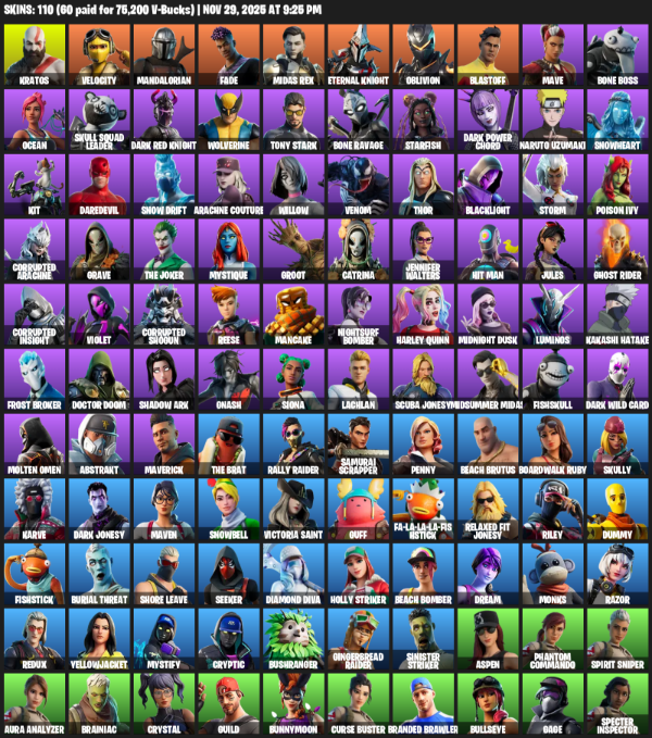 Fortnite Account ( PC / PLAYSTATION ) (Leviathan Axe) (110 Skins) Fortnite Account ( PC / PLAYSTATION ) (Leviathan Axe) (110 Skins)
