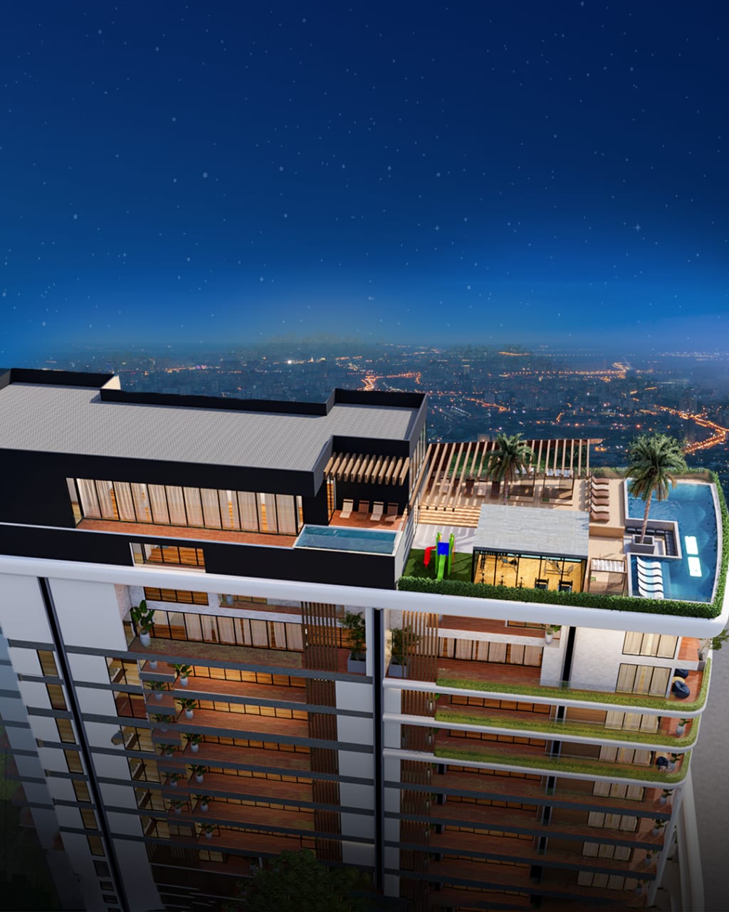 Elysian Rise at night, Victoria Island, Lagos