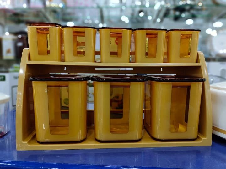 Wood Spice Jars Masala Box Spice, Masala Rack Set With Spoons- 8 Pieces Multipurpose Spices Masala Box
