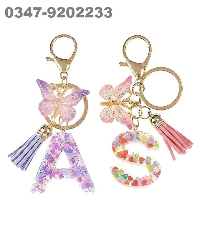 2 PCS Butterfly Keychains for Girls Alphabet Keychain, Resin Crafted Letters A and S, Durable Personalised Accessory for School Bags and Purses, Attractive Design