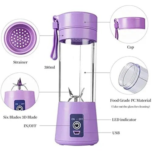 USB Rechargeable Juicer Blender 6 Blades Electric Blender Mini Portable Personal Size Juicer Cup USB Rechargeable Mixer 380ml Food Grade Water Bottle Portable Fruit Juicer Machine
