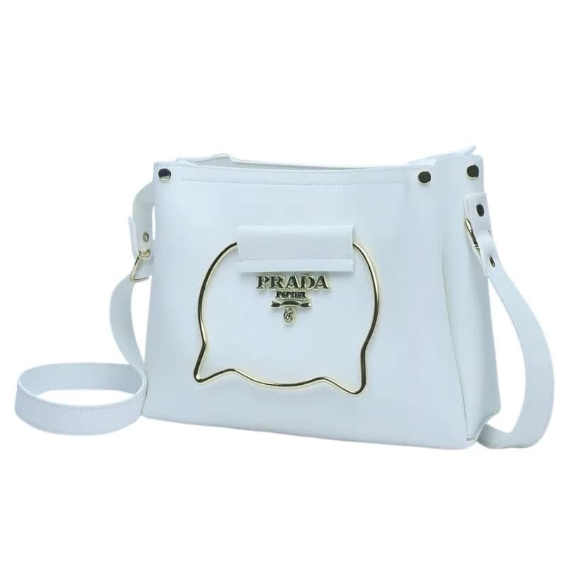 White Elegant Cat Handle Handbag for Girls & Ladies | Stylish Shoulder & Crossbody Bag with Gold Accents | Adjustable Strap Elegant Cat Handle Handbag for Girls & Ladies