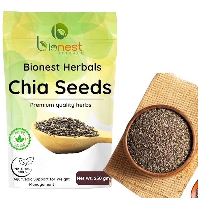 Bionest Herbals Chia Seeds 250g – Raw Sabja/Basil Seeds | Omega-3 Rich Superfood for Weight Loss, Fiber & Energy – Gluten-Free & Vegan