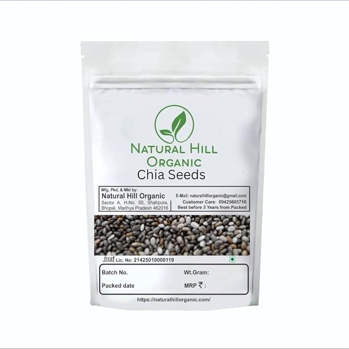 Natural Hill Organic Chia Seeds-150g-Healthy Snacks- Nutritional Powerhouse for Daily Wellness-Pure-No Mixing-Airtight Ziplock Pouch