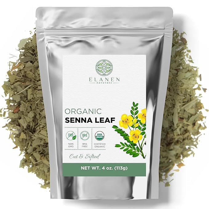 Elanen Naturals Organic Senna Leaf 4 oz. (113g), USDA Certified Organic Senna Tea Leaves, Alexandrina Herb, Folium Sennae, Sene, Hoja de Sen, Seena Leaf, Cut & Sifted