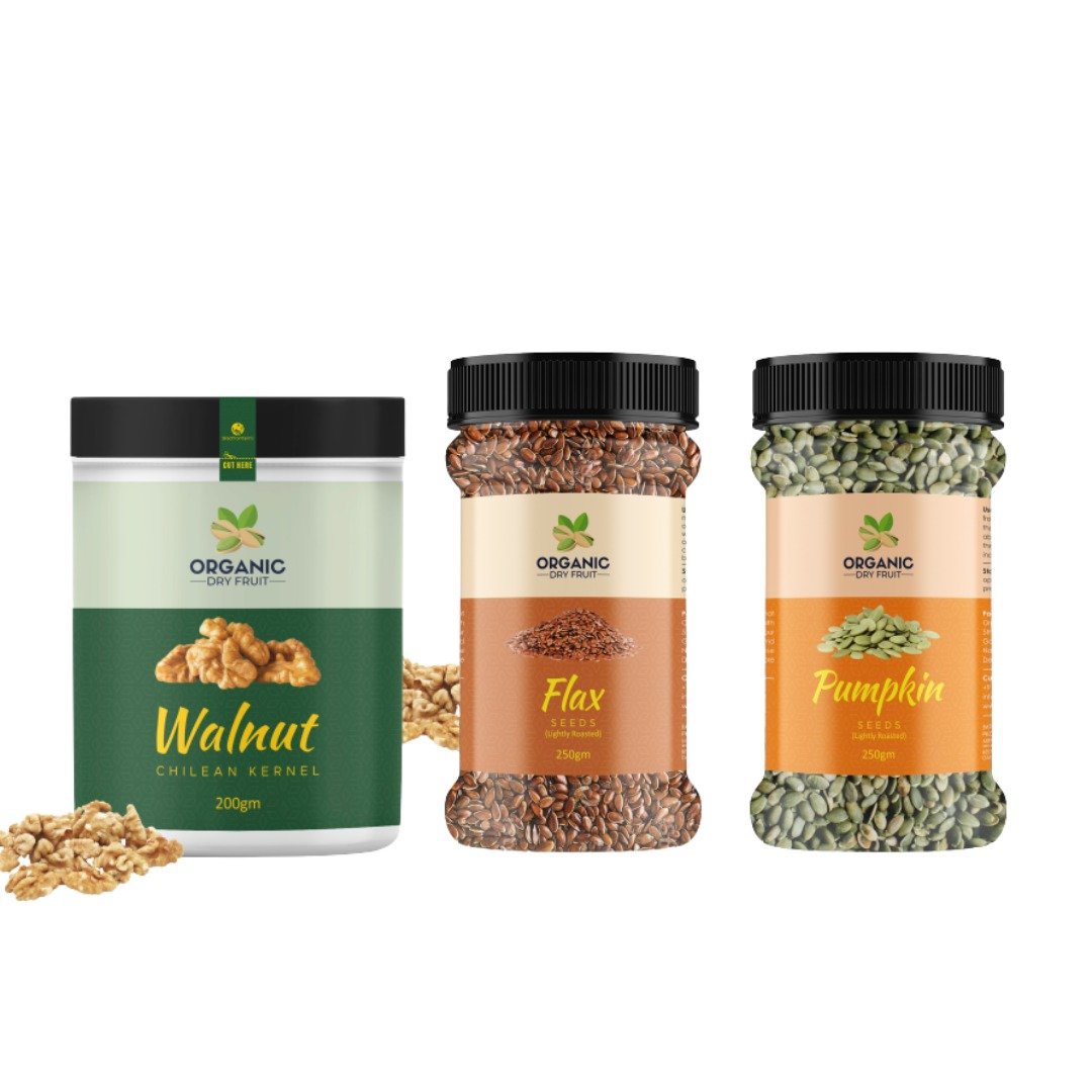 Organic Dry Fruit Combo Pack Of 3 Pumpkin 250G Walnut 250G And Flax Seeds 250G