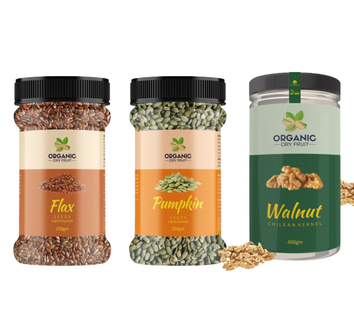Organic Dry Fruit Combo Pack Of 3 Walnut 400G Pumpkin 250G And Flax Seeds 250G