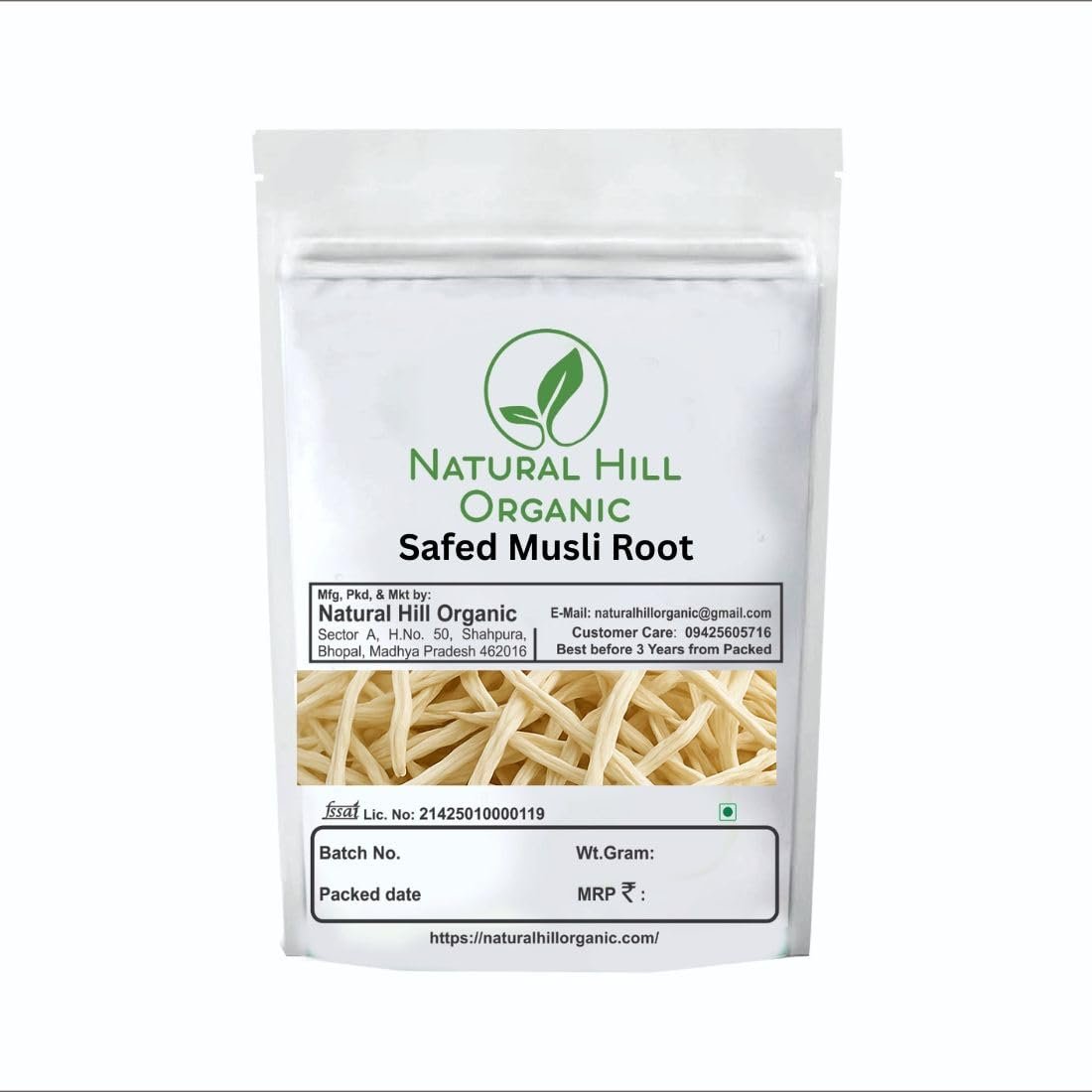 Natural Hill Organic Safed Musli Root-50g-Pure-No Mixing-No Preservative