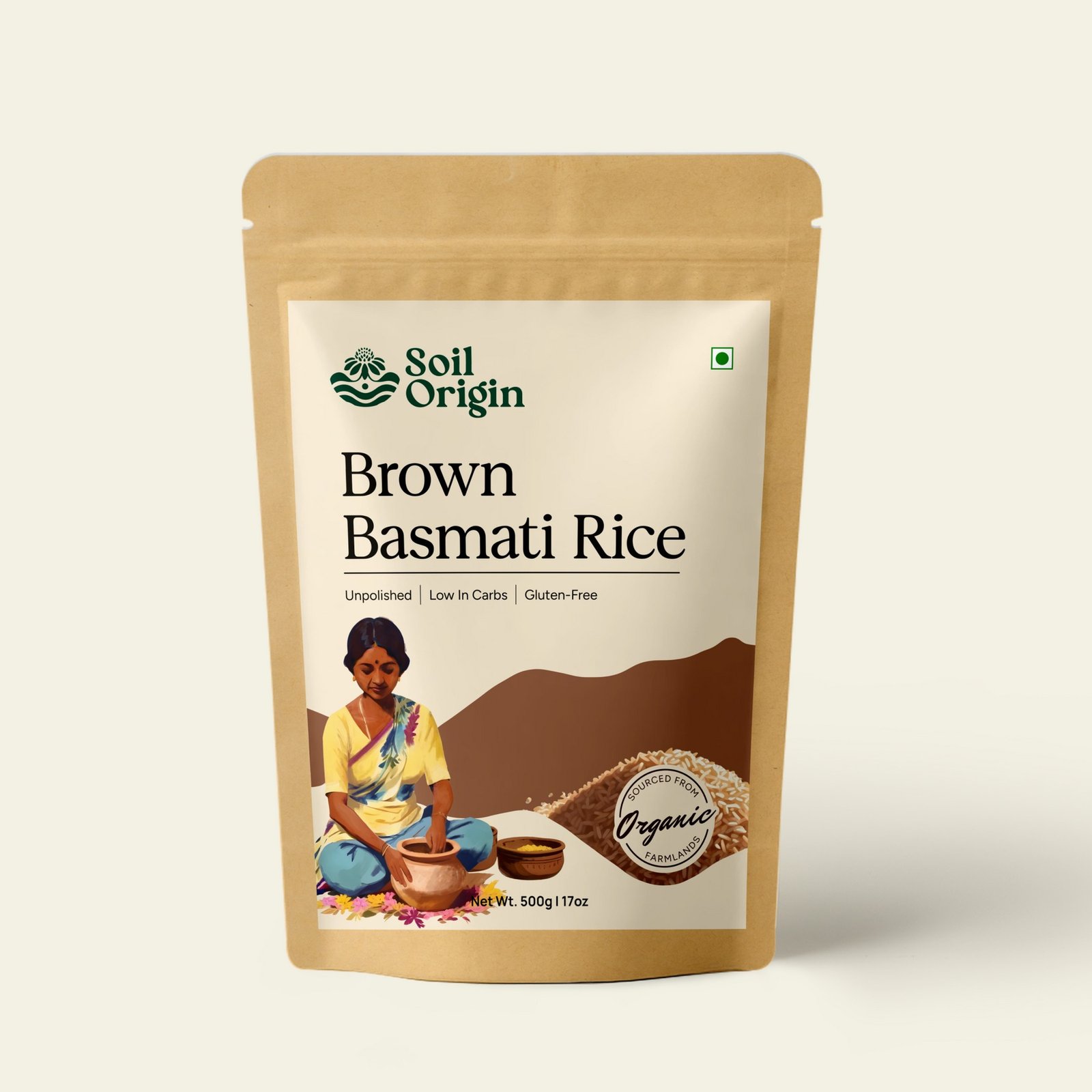 Soil Origin Brown Basmati Rice - 500 Gm (Pack of 2)