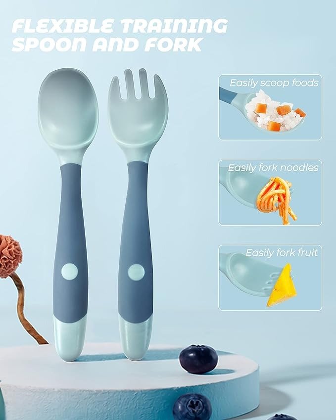 Silicone Baby Spoons Self feeding 6+ Months, Baby Spoons First Stage with Bendable Handle, Cucharas para Bebes, Infant Spoons