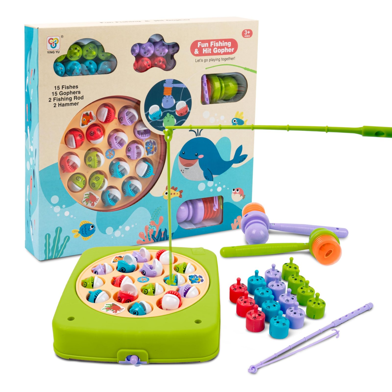 Bambibo Fishing Game For Kids - Green, Electronic Fishing Game Set | Hit Gopher Catch A Fish Toy | Magnetic Fish Set With Music | Fun Fishing Game Toy | Fishing Game Playset | Fishing Games for Kids