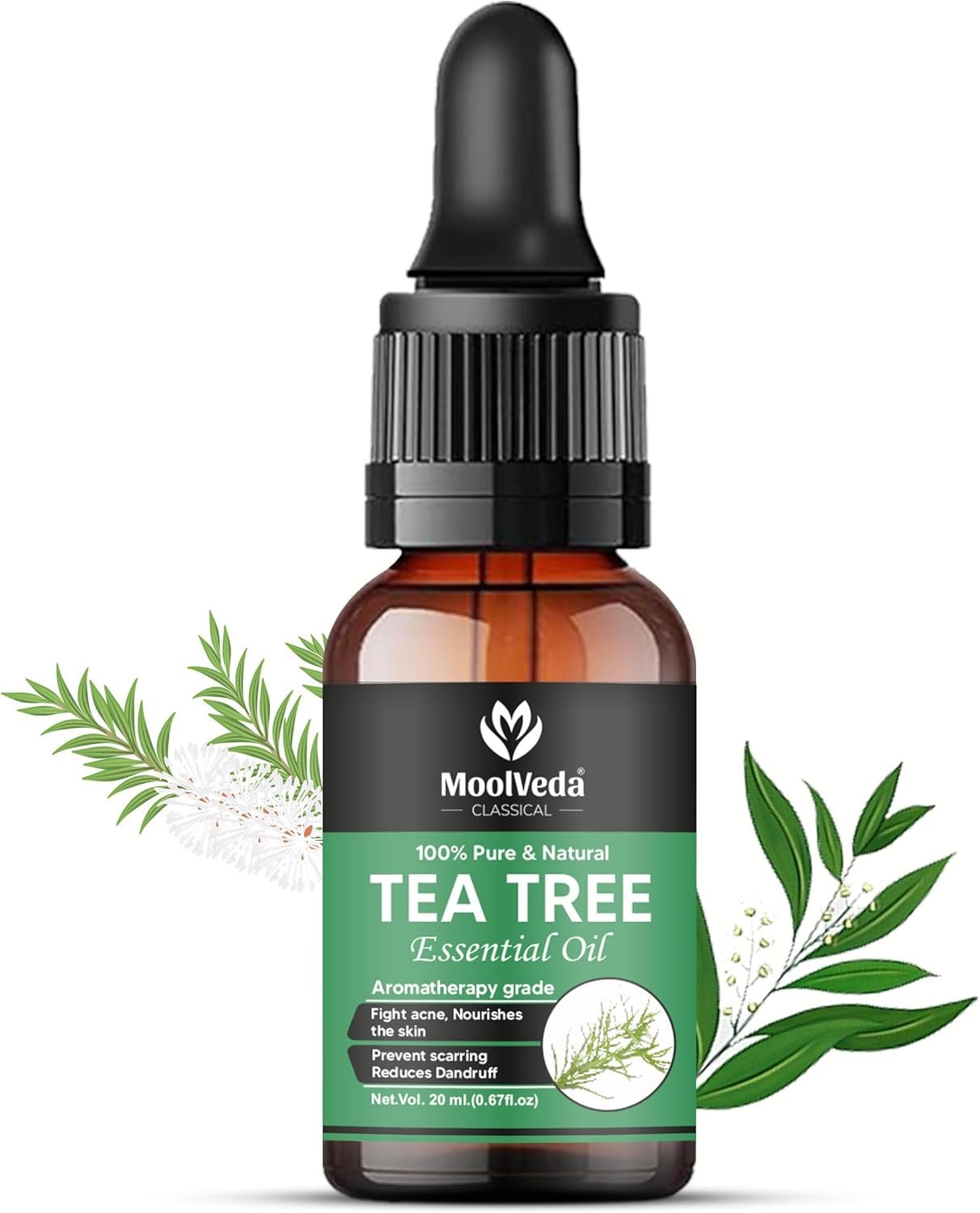 Moolveda Pure & Natural Tea Tree Oil for Face, Skin and Hair Growth, Tea Tree Essential oil for diffuser, Good vibes, 20ml