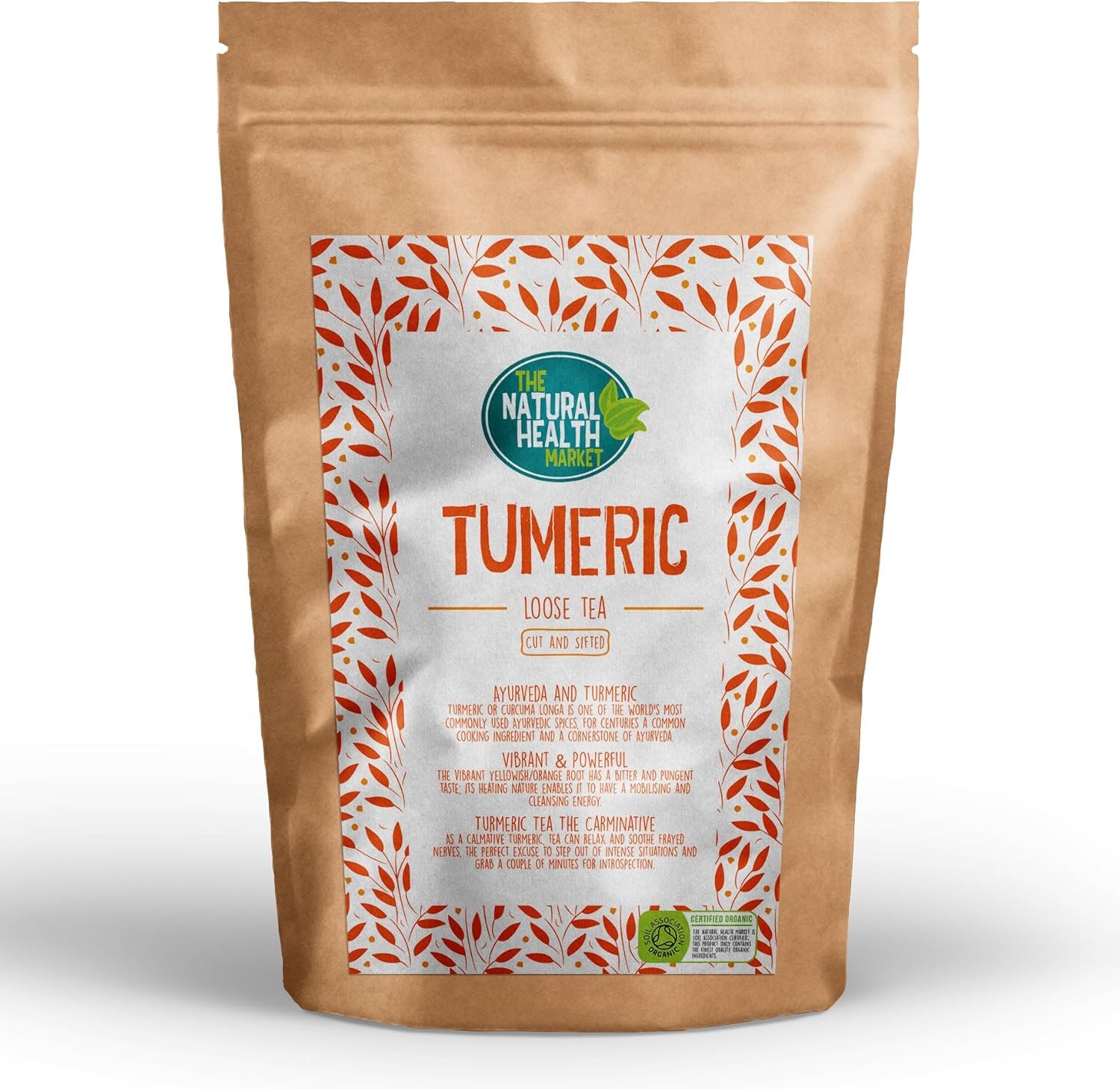 Natural Health Market Organic Turmeric Loose Leaf 100g | Whole Root | Soil Assoc. Certified | Vegan Herbal Tea Gift | Climate Pledge Friendly