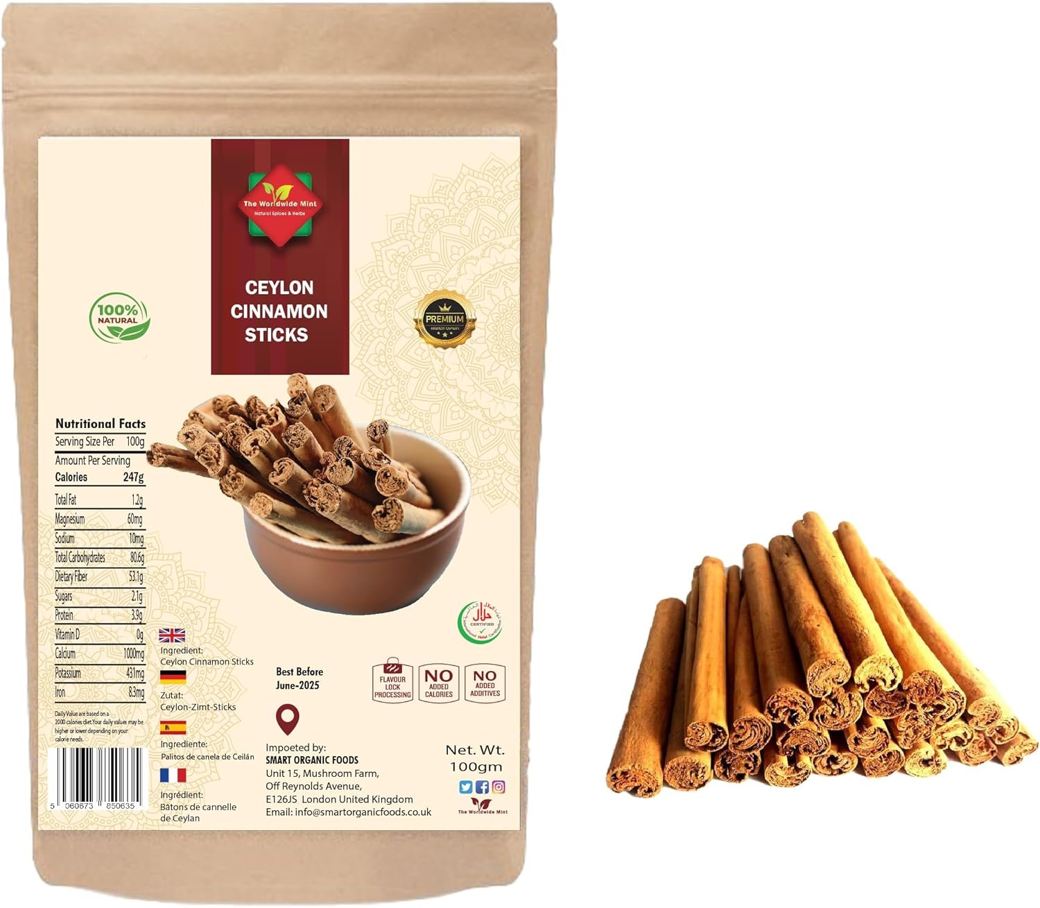 Ceylon Cinnamon Sticks (quills)| Dalchini | Ethically sourced 100% Authentic True Ceylon | Premium Quality|Vegan| Natural | Non GMO | No additives| No Preservatives | 100g