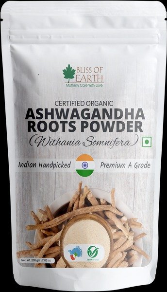Bliss of earth Ashwagandha Powder Organic 200gm Whole Withania Somnifera Premium Grade Help Boost Immunity & Stress Relief