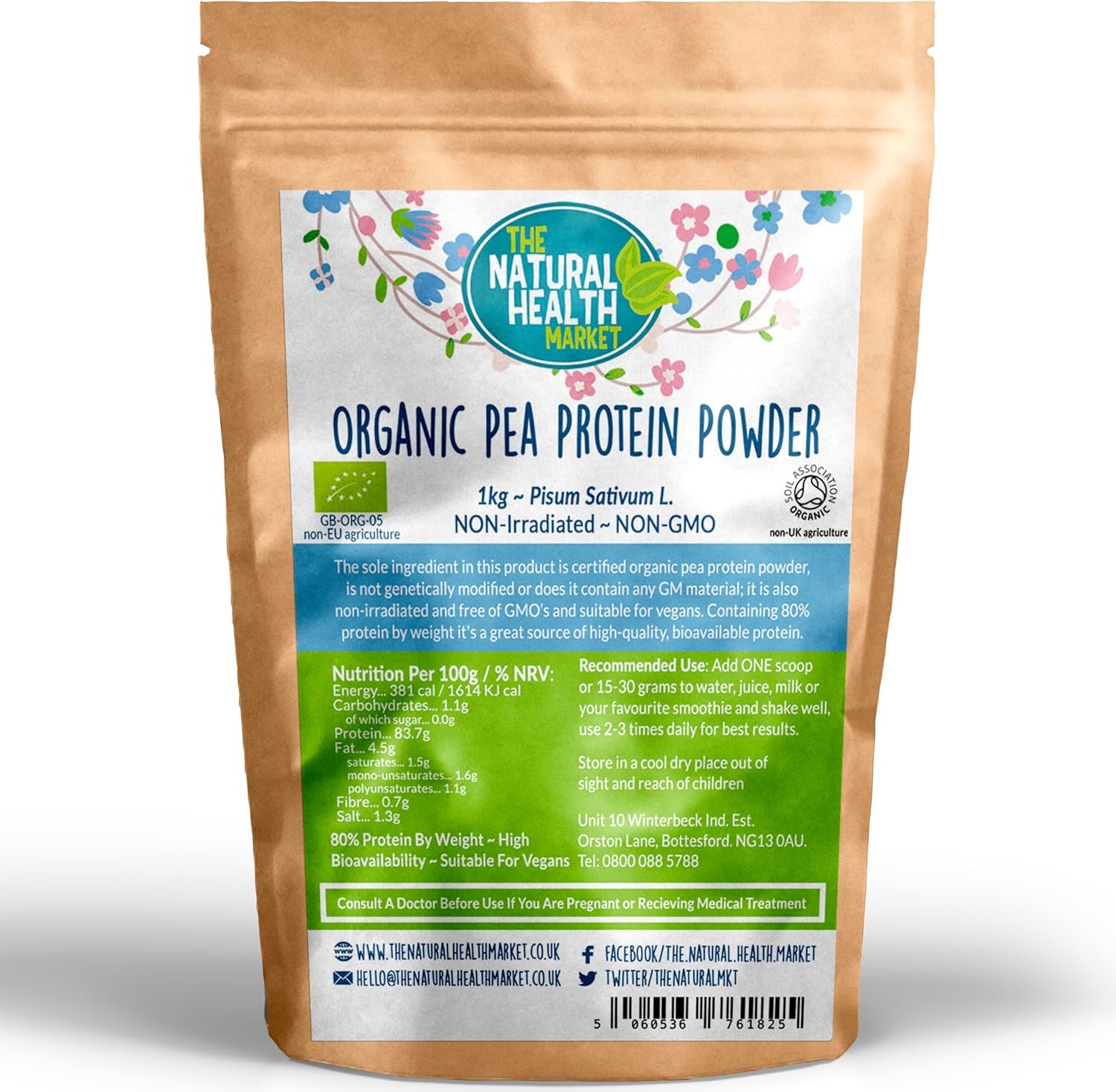 Organic Pea Protein Powder 1kg by The Natural Health Market • 80% Vegan Protein