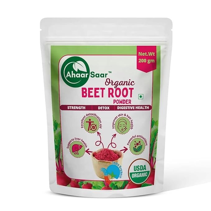 Ahaar Saar USDA Organic Beetroot Powder-Fiber & Vitamin C-Organic Beet Root Powder Vegan Chukandar Powder 200gm